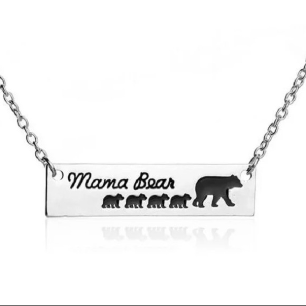 Mama Bear and Cubs Silver Bar Pendant Necklace - Picture 5 of 8